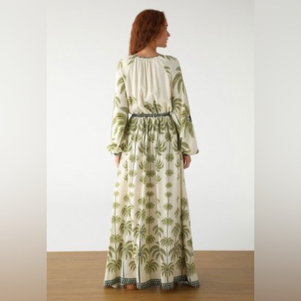 FARM Rio Cream Maxi Dress with Olive Palm Print and Green Trim - Picture 3 of 13